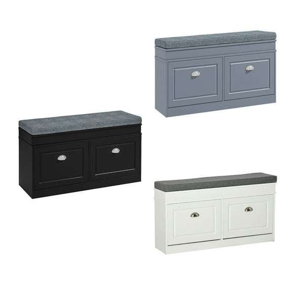 41" Entryway Shoe Rack Bench Storage Organizer Ottoman w/ 2 Drawers, Cushion