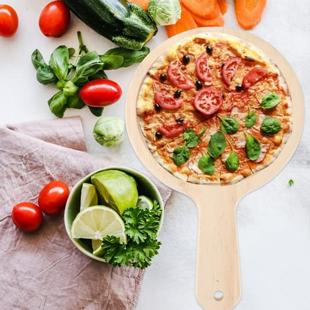 Worgeous 6 Inch Natural Wooden Pizza Peel Charcuterie Board Pizza Spatula Paddle for Baking Homemade Pizza and Bread 15*15*1.6cm