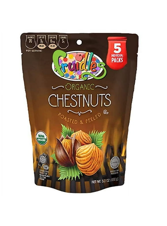 Organic Whole Chestnuts, Roasted And Peeled Chestnut, Kosher For Passover, Mini To Go Bags - 5 * 1.23 Oz Bag (3-Pack)