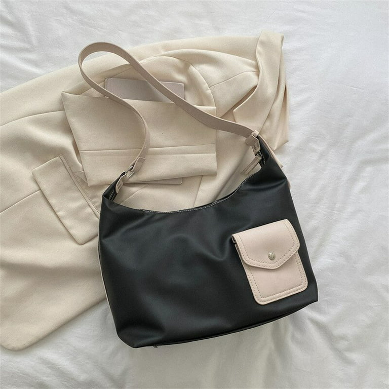 CoCopeaunt Stitching color Women PU Shoulder Bag Ladies Casual Handbag Tote  Bag With Pocket Reusable Large Capacity Shopping Beach Bag 