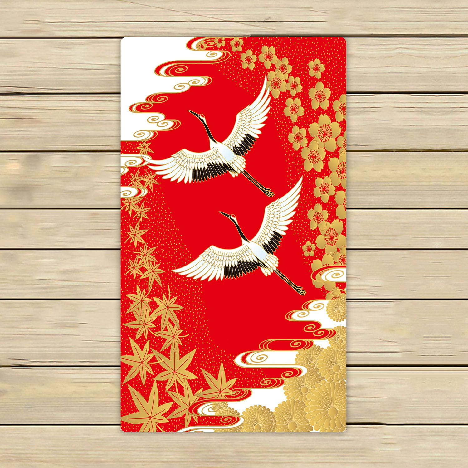 PHFZK Asian Towel, Classical Japanese Style of Cranes Cherry and Maple Hand Towel Bath Bathroom