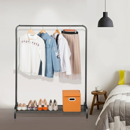 3 Rod Storage - LANGRIA Simple All-Metal Free Standing Clothing Garment Rack with Top Rod and Lower Storage Shelf for Boxes Shoes Boots, 45.7 x 15.7 x 57.1 in, black