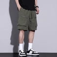 thumbnail image 4 of Domuza Men's Multi-Pockets Loose Cargo Shorts Elastic Waist Casual Workout Jogger Shorts Relaxed Fit Outdoor Work Shorts Green L, 4 of 6