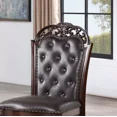 thumbnail image 4 of Espresso Leatherette Tufted Back 2pc Dining Chairs Brown Cherry Faux Wood Carved Kitchen Dining, 4 of 6