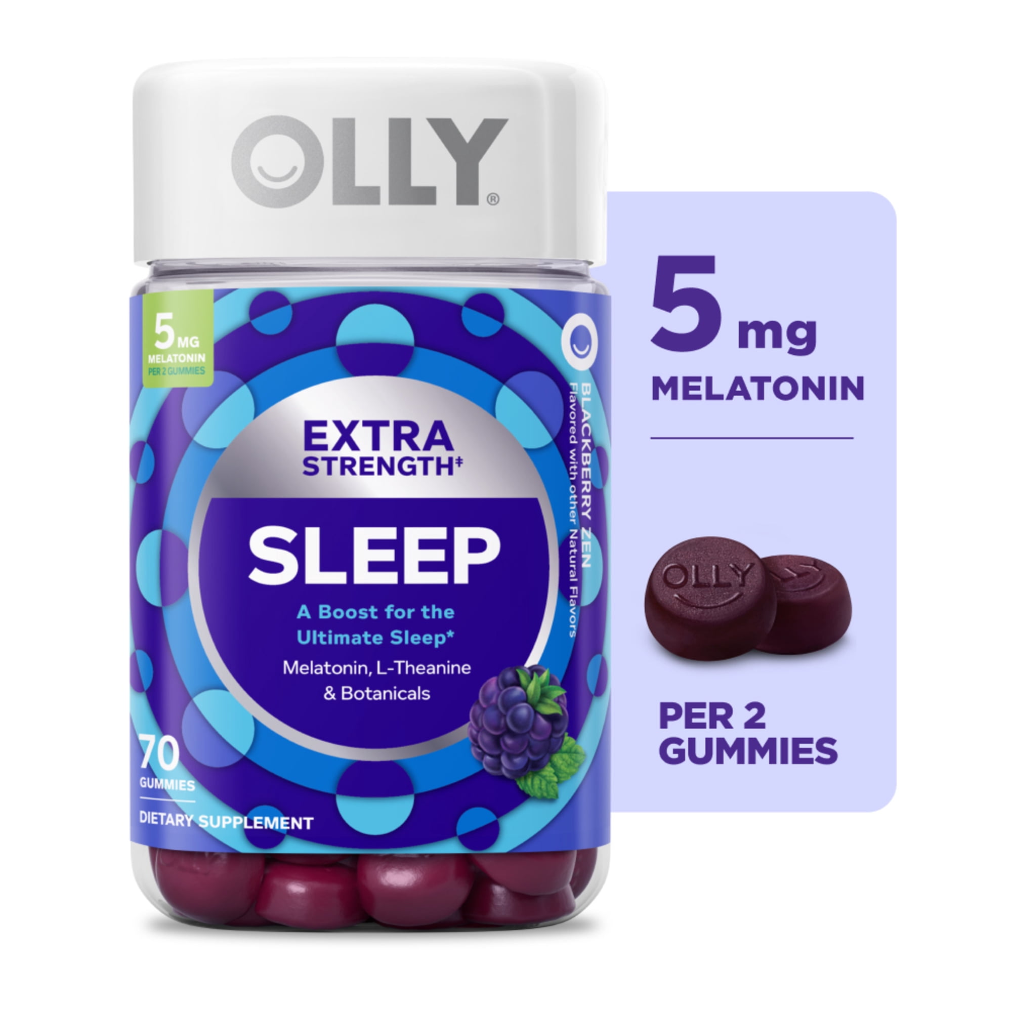 OLLY Extra Strength Sleep Gummies for Adults, 5 mg Melatonin, Restful Sleep Support*, 70 Count