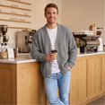 thumbnail image 5 of Mens Cardigan Sweater Waffle V Neck Button Down Cardigan Long Sleeve Cardigans Open Front Lightweight Casual Loose Blouse Gray L, 5 of 6