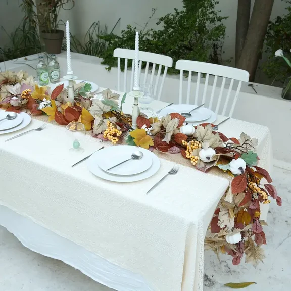 Garland Autumn Maple Vines, Realistic Artificial Maple Leaves, Pumpkin Accents, 75 Inch, Indoor Outdoor Fall Decor