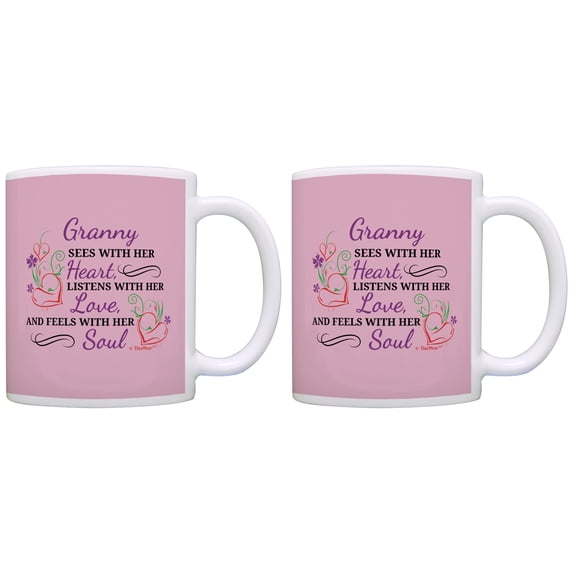 ThisWear Gifts for Granny Sees with Heart Listen Love Feels Soul 11 ounce 2 Pack Coffee Mugs Floral