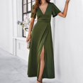 thumbnail image 4 of SDNall Robes pour Femmes Mode Automne Col en V Manches Courtes Couleur Unie, 4 of 9