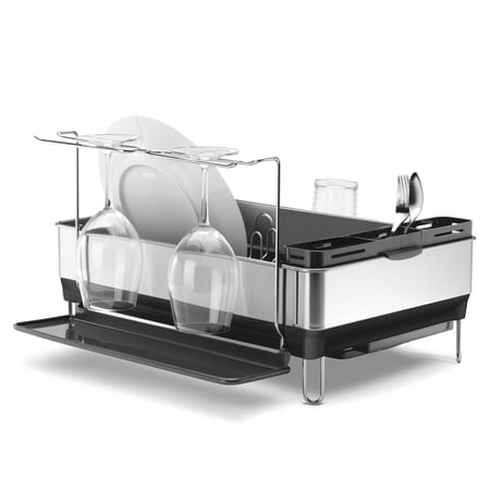 simplehuman Kitchen Steel Frame Dish Rack With Swivel Spout, Fingerprint-Proof Stainless Steel Frame