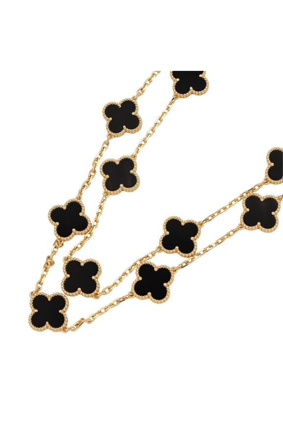 Pre-Owned Van Cleef & Arpels Vintage Alhambra Necklace, 20 Onyx Stones, 18K Yellow Gold, Onyx,...