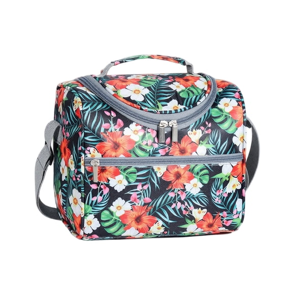 Insulated Lunch Bag for Women | Leakproof Reusable Lunch Bag with Front Pocket, Tropical Hibiscus Print Lunch Bag for Work Picnic Beach, Birthday Gift for Her