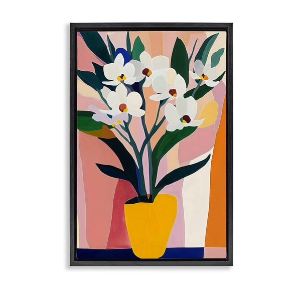 Stupell Industries Eclectic Yellow Vase Of Tall Flowers Black Floating Frame Canvas Art, 17 x 25, by Creative Studio