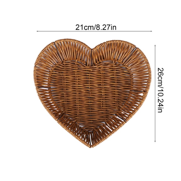 Plastic Storage Basket, Heart Shaped Storage Tray, Multi Functional Fruit Vegetable Snack Candy Organizer, Durable Imitation Rattan Weaving Design, 28x25x5cm