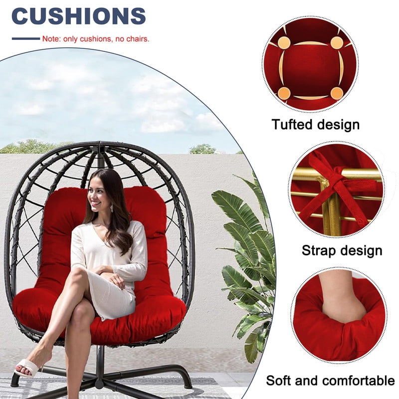 Outdoor Egg chair cushion replacement,Waterproof hanging hammock swing chair cushions,Papasan Rocking Chair pad for Patio Bedroom Porch Garden（Red）