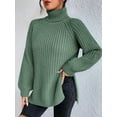 thumbnail image 3 of EYIIYE Chandail d'Automne Hiver pour Femmes à Manches Longues Col Roulé Tricoté chandail Couleur Unie Ourlet Fendu Long Tricoté Ample Décontracté Confortable, 3 of 8