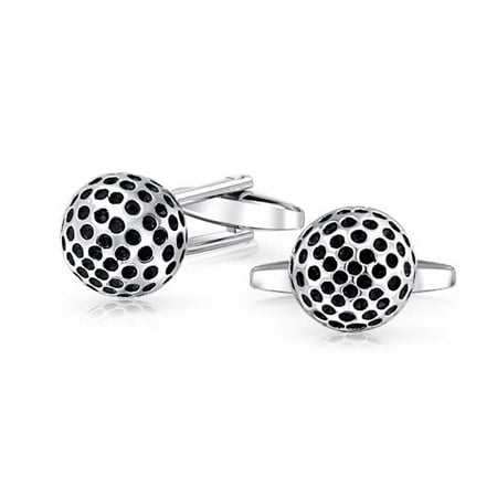 Golf Ball Caddy Golfer Sports Coach Black Cufflinks For Men Shirt Cuff Links Brass Silver Tone Steel Hinge Back