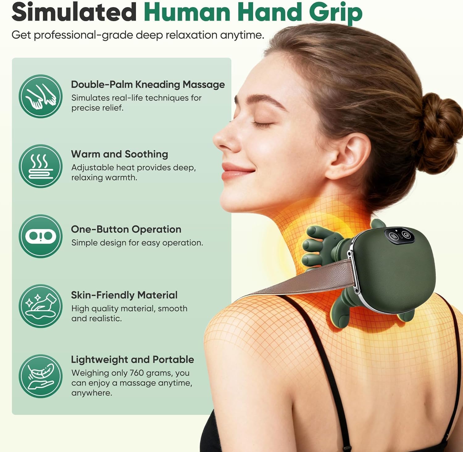 Neck Massager with Heat, Shiatsu Neck and Back Massager with 4D Kneading, Wireless Deep Tissue Massage for Shoulder and Cervical Pain Relief, Portable and Rechargeable for Home and Office