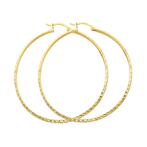14k Yellow Gold Hinge Clasp Hoop Circle Round Ridge Texture Earrings Jewelry Female Unisex