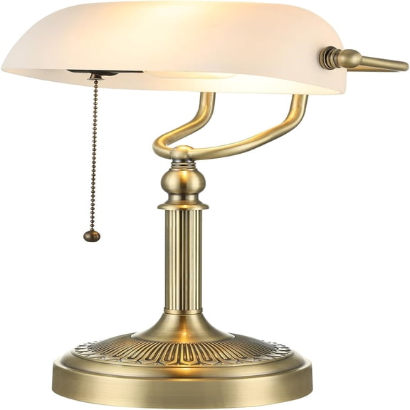 Glass Desk Lamp with Pull Chain Switch Plug in Fixture