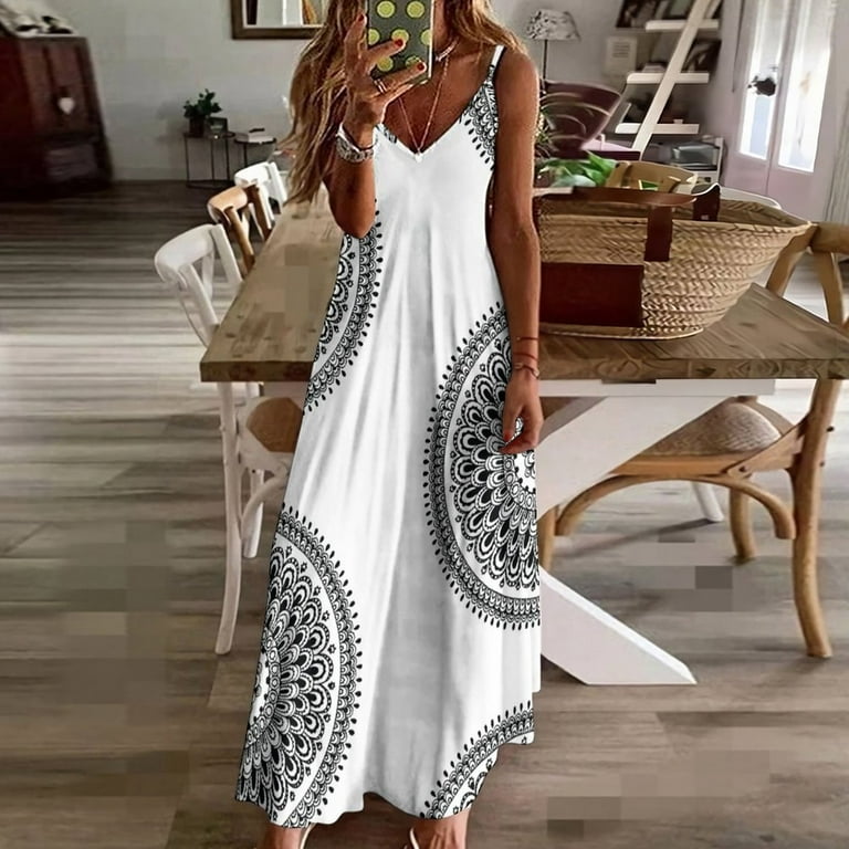 Mandala Black and White by Hayley Lauren Design Sleeveless Dress woman dress  Women's long dress - Walmart.com