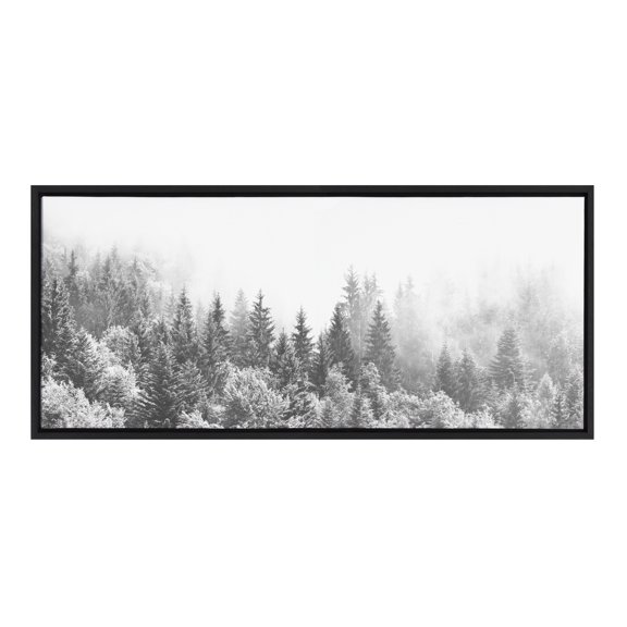 Kate and Laurel Sylvie Forest On A Foggy Day Black and White Framed Canvas Wall Art by The Creative Bunch Studio, 18x40 Black, Decorative Landscape Art for Wall