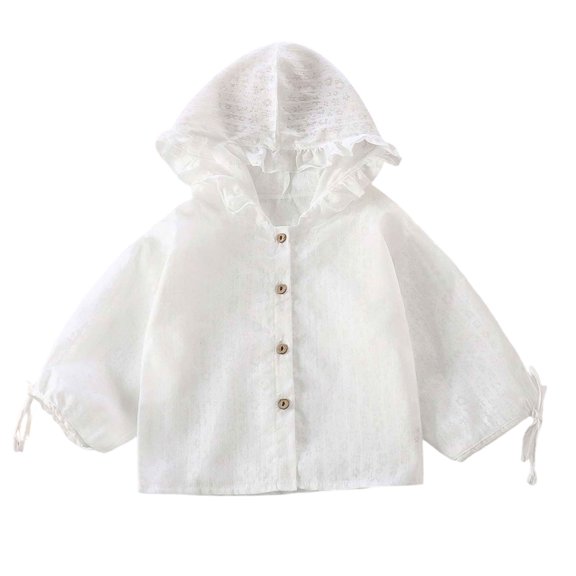 TSHXS Girls Clothes Infant Girls Floral Ruffle Hooded Sun Protection Shirt Jacket Button Front Light Thin Spring Outdoor Coat(2-3 Years,White)