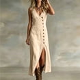 thumbnail image 5 of Fancy Dresses for Women 2026 Elegant Sleeveless Tank V Neck Button Semi-Formal Wrap Dress Work Office, 5 of 5