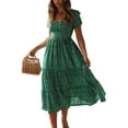 thumbnail image 1 of Daeful Robes Femmes Robe Chemise Manches Courtes Plage Col Carré Robe d'Été Verte TG, 1 of 9