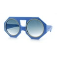 thumbnail image 4 of Circle Lens Victorian Octagon Flat Top Geometric Thick Plastic Sunglasses Blue - Smoke, 4 of 8