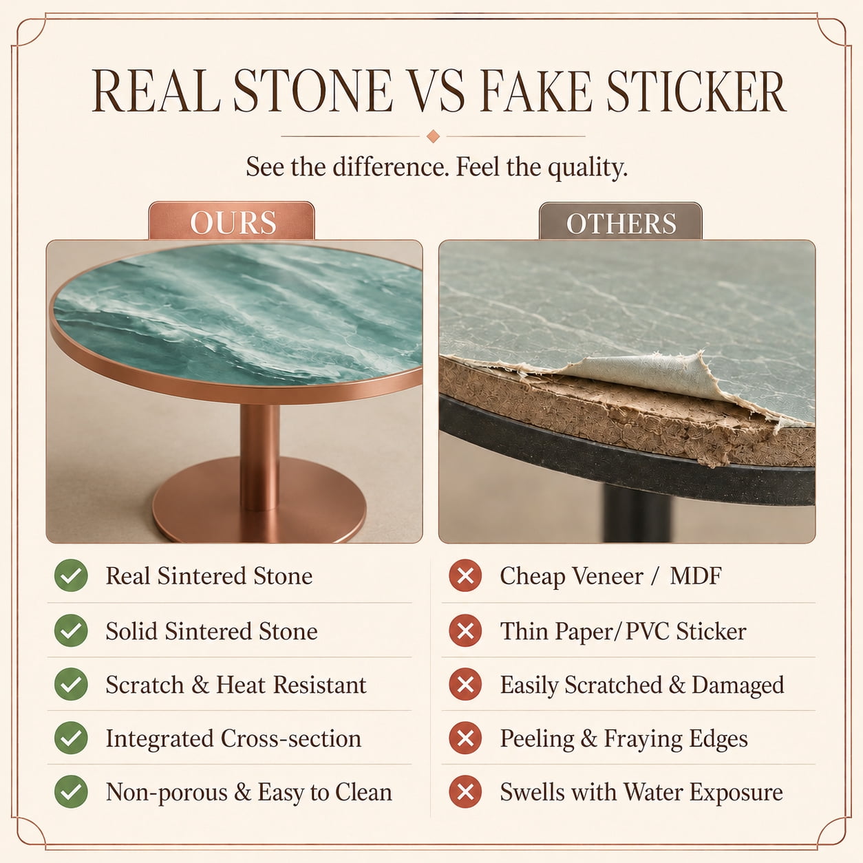 Aukfa 31.5" Round Sintered Stone Dining Table for 2-4, Kitchen Table Tulip Table with Rose Gold Pedestal Base for Bistro Small Apartment,Emerald Green