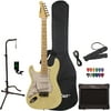 Sawtooth ES Series Left-Handed ST Style Electric Guitar Kit with Sawtooth Amp and ChromaCast Accessories, Citron Vanilla Cream with Aged White Pickguard & Free Music Lessons