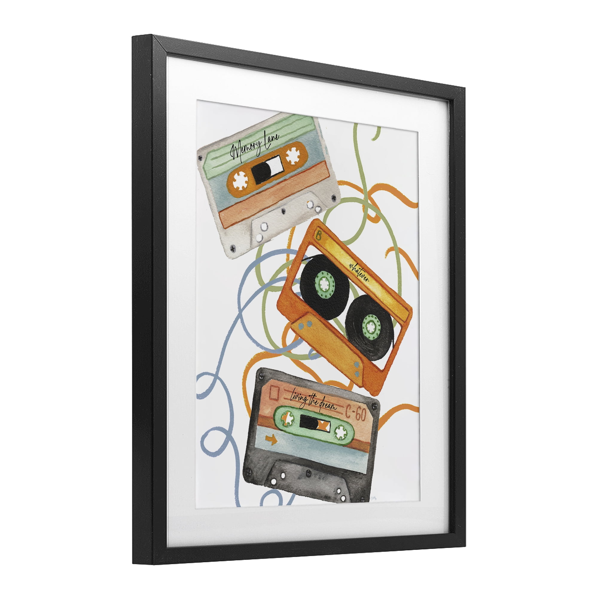 Stupell Industries Cassette Mix Tapes Trio Black Framed Print Under Glass, design by Elizabeth Medley