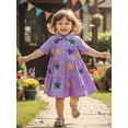 thumbnail image 5 of BemeyourBBs Toddler Baby Girl Mardi Gras Dress Outfit Spring Summer Carnival Clothes Short Sleeve Button Down Lapel Neck Star Embroidery Dress Playwear, 5 of 8
