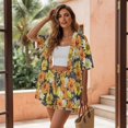 thumbnail image 3 of FKEKYI 2 Piece Short Set for Women Summer Shirt Top & Shorts with Elastic Waist Retro Daisy Flower Print Soft Casual Loungewear Resort Wear Ladies Vacation Outfits, L, 3 of 7