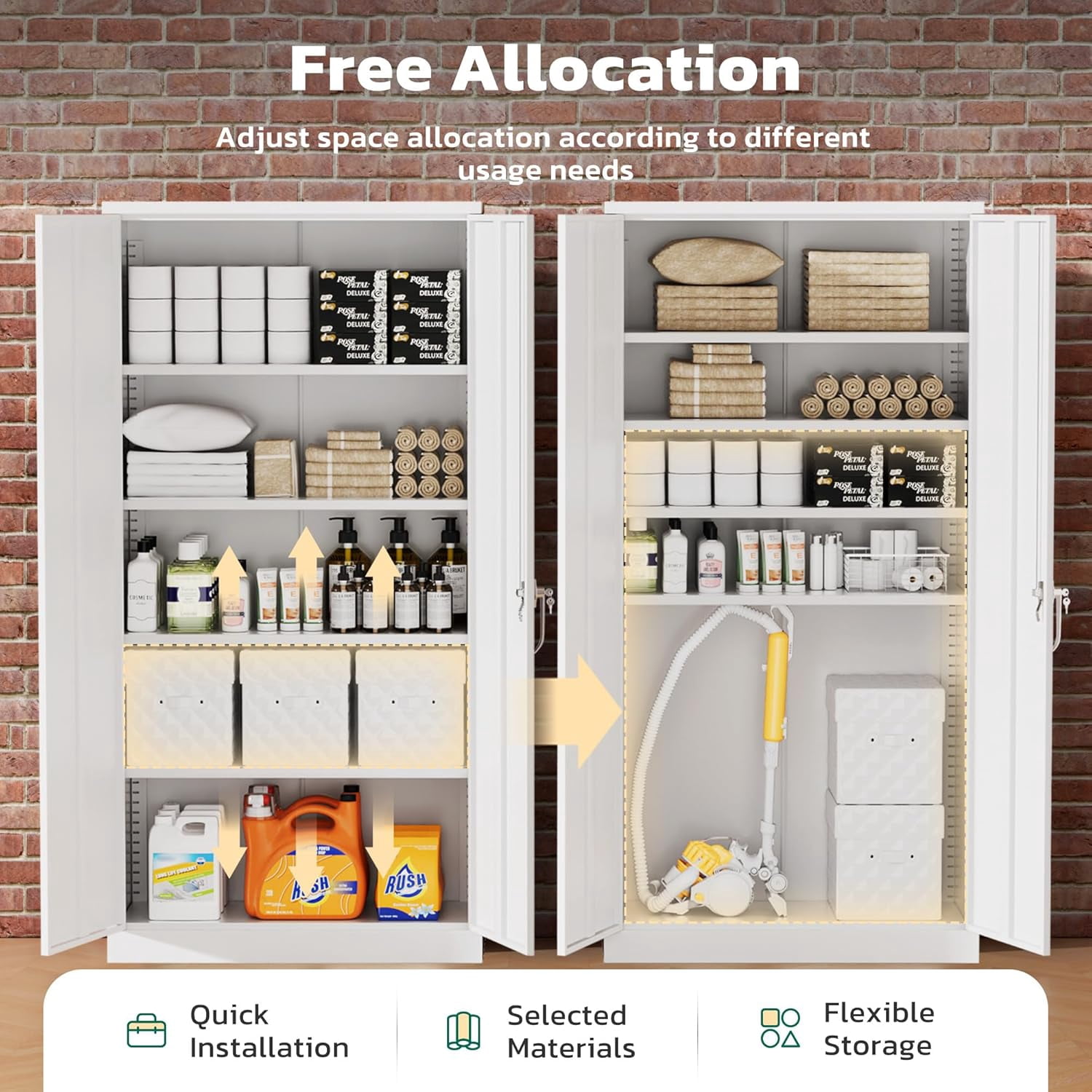 SOLAURA 72 inches Tall Metal Garage Storage Cabinets, Lockable Steel Storage Cabinet with Doors and Adjustable Shelves for Office, Home, Shops, Garage, Assembly Required, White