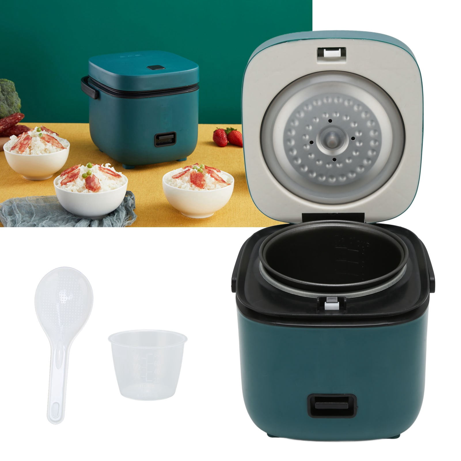 Riousery Mini Rice Cooker 1.2L / 1.2升 200W Portable Multifunction Electric Rice Maker with Nonstick Inner Pot & Accessories for Small Kitchen Dorm, Green
