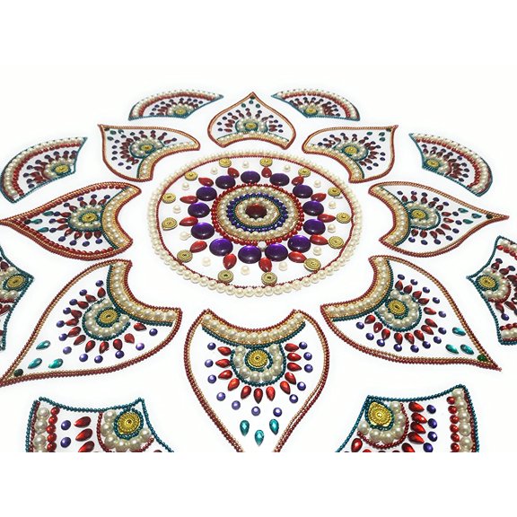 FineArt Handcrafted Decorative Rangoli Set Jewel Stone/Kundan Decorations on Acrylic Base 17 Piece Set - for Home Dcor