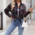 thumbnail image 4 of Women's Lightweight Flannel Plaid Button Down Shirts Oversized Long Sleeve Shacket Jacket Tops, 4 of 6