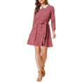 thumbnail image 5 of INSPIRE CHIC Women's Lace Trim Peter Pan Collar Long Sleeves with Belt Floral Dress XS Red, 5 of 6