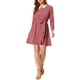 thumbnail image 5 of Vestido floral de manga larga con cuello Peter Pan y cinturón de encaje Inspire Chic para mujer XS rojo, 5 of 6