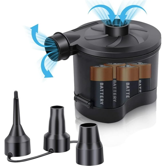 B-Qtech Portable Electric Air Pump, Battery Powered with 3 Nozzles for Mattress, Pool Toys & Camping Gear