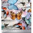 thumbnail image 1 of Soimoi Orange Moss Georgette Fabric Flower & Butterfly Print Fabric by Yard 42 Inch Wide, 1 of 5