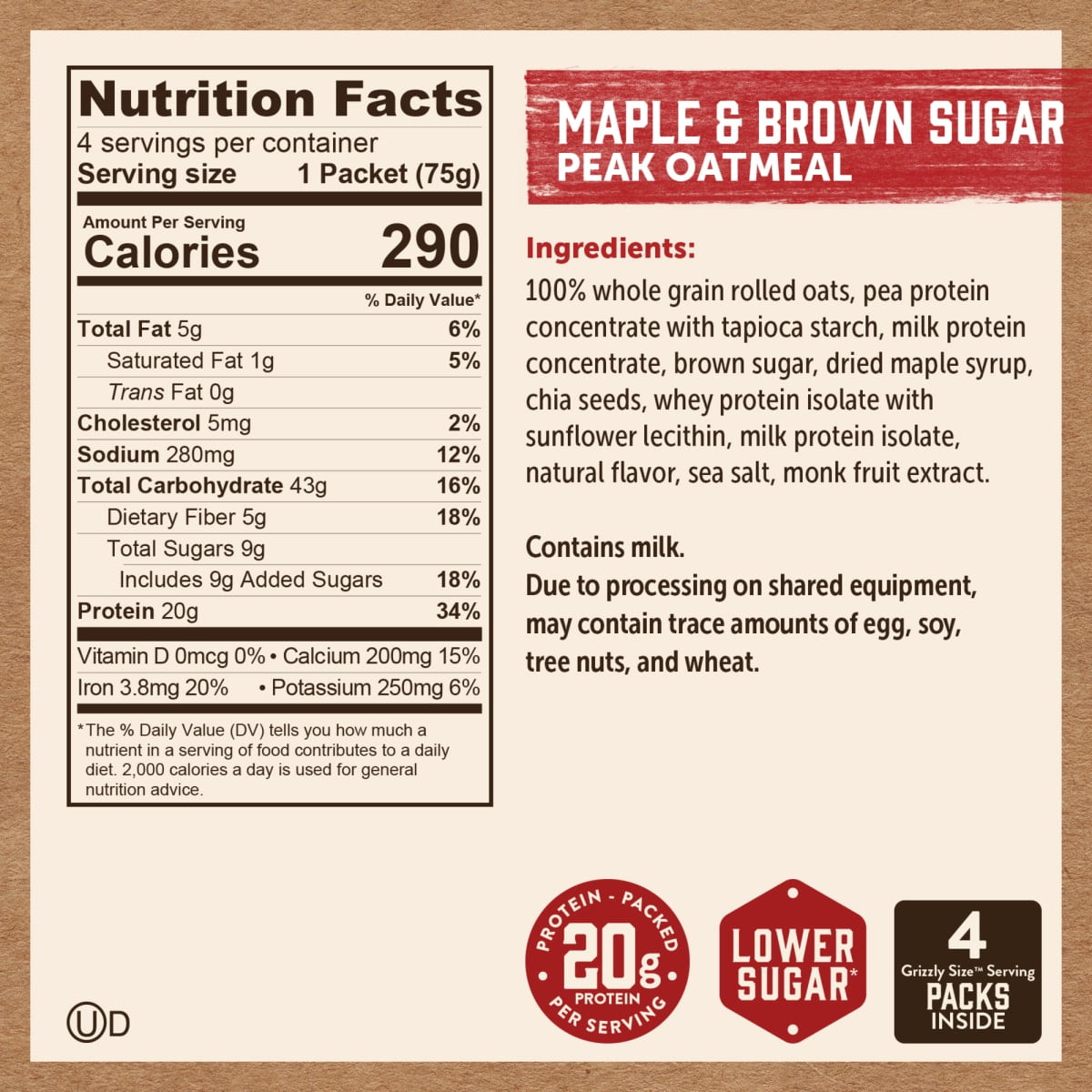 (2 pack) Kodiak Peak Protein-Packed Maple Brown Sugar Instant Oatmeal Packets, 2.65 oz (4 Count)