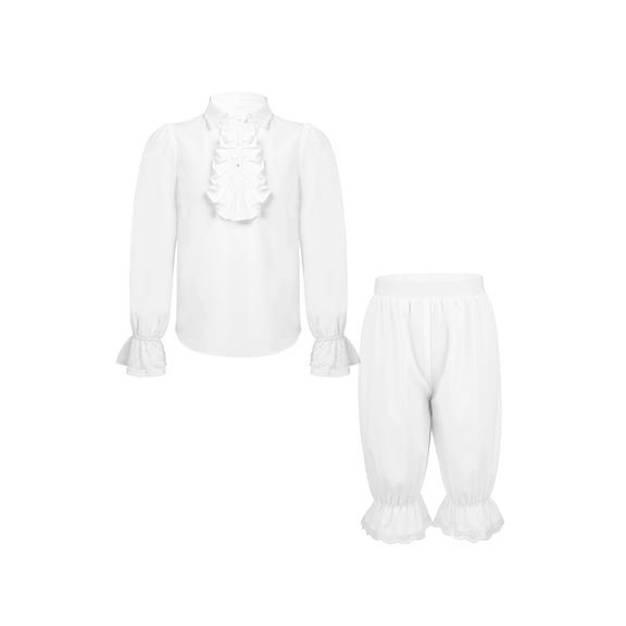 TiaoBug Unisex Kids Victorian Renaissance Steampunk Pirate Pullover Top Pants Captain Cosplay Costume White 8