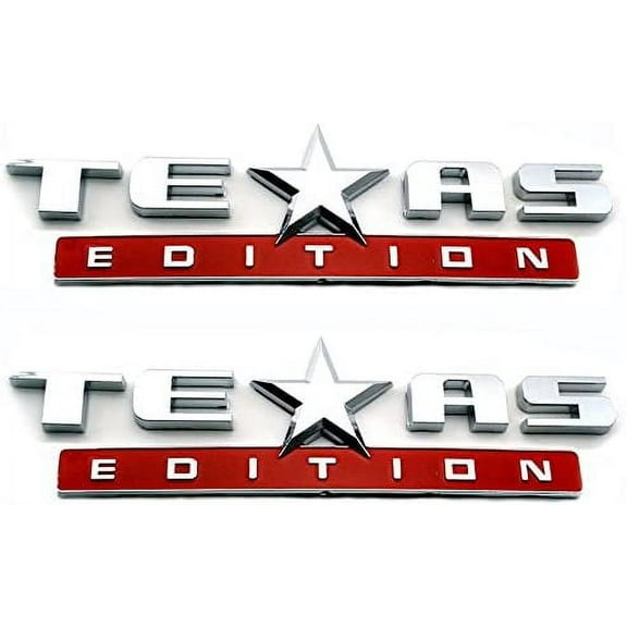 Muzzys (Set of TWO) Texas Edition CHROME AND RED 3M Stick On Emblem Badge FITS GMC Sierra Chevy Silverado Suburban Tahoe Ford F150 Dodge Ram Nissan Titan Truck