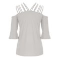 thumbnail image 5 of Womens Spaghetti Straps Cold Shoulder Shirts Casual Half Sleeve Tops, Gray, M, 5 of 5
