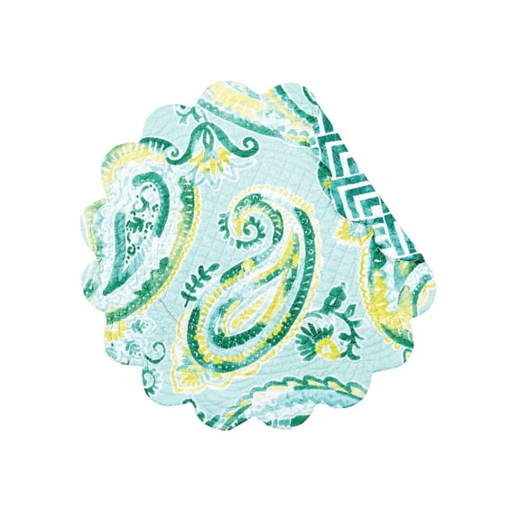 Jade Cotton Quilted Round Reversible Placemats Set of 6, 17"