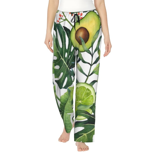 Fotbe Watercolor Green Tropical Pantalones de Pijama para Mujer, Pantalones de Dormir, Pantalones Pj con Cordón y Bolsillos-X-Large
