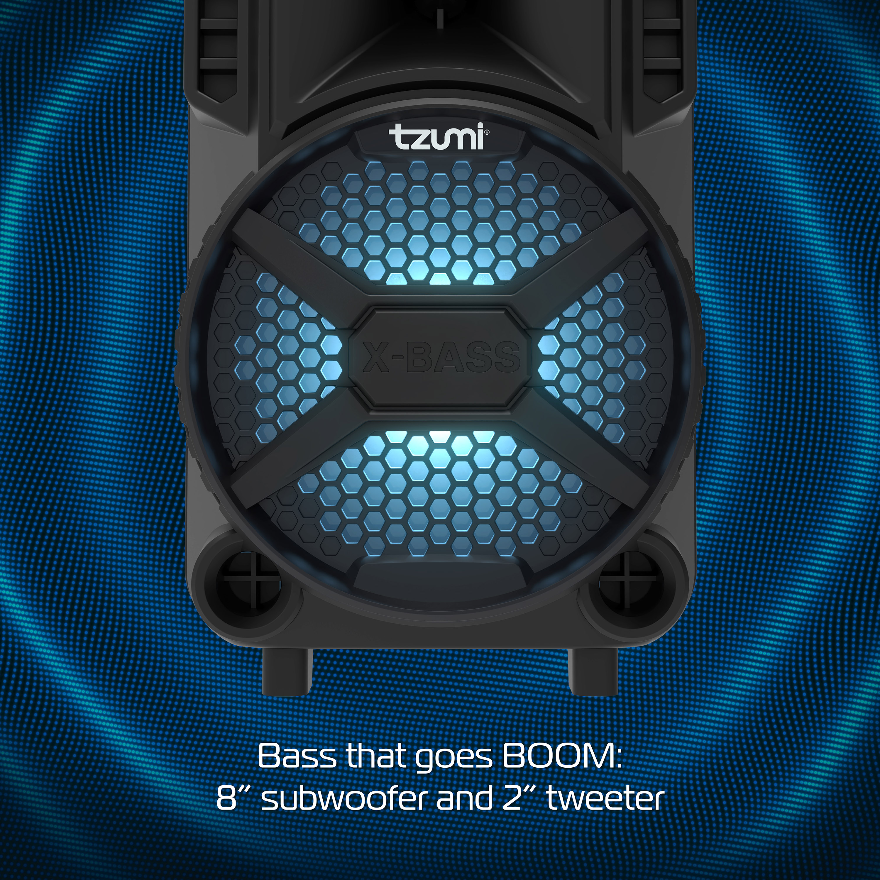 MegaBass LED Jobsite Speaker, Rechargeable Bluetooth Party Speaker with 8in. Subwoofer and Microphone - image 3 of 11
